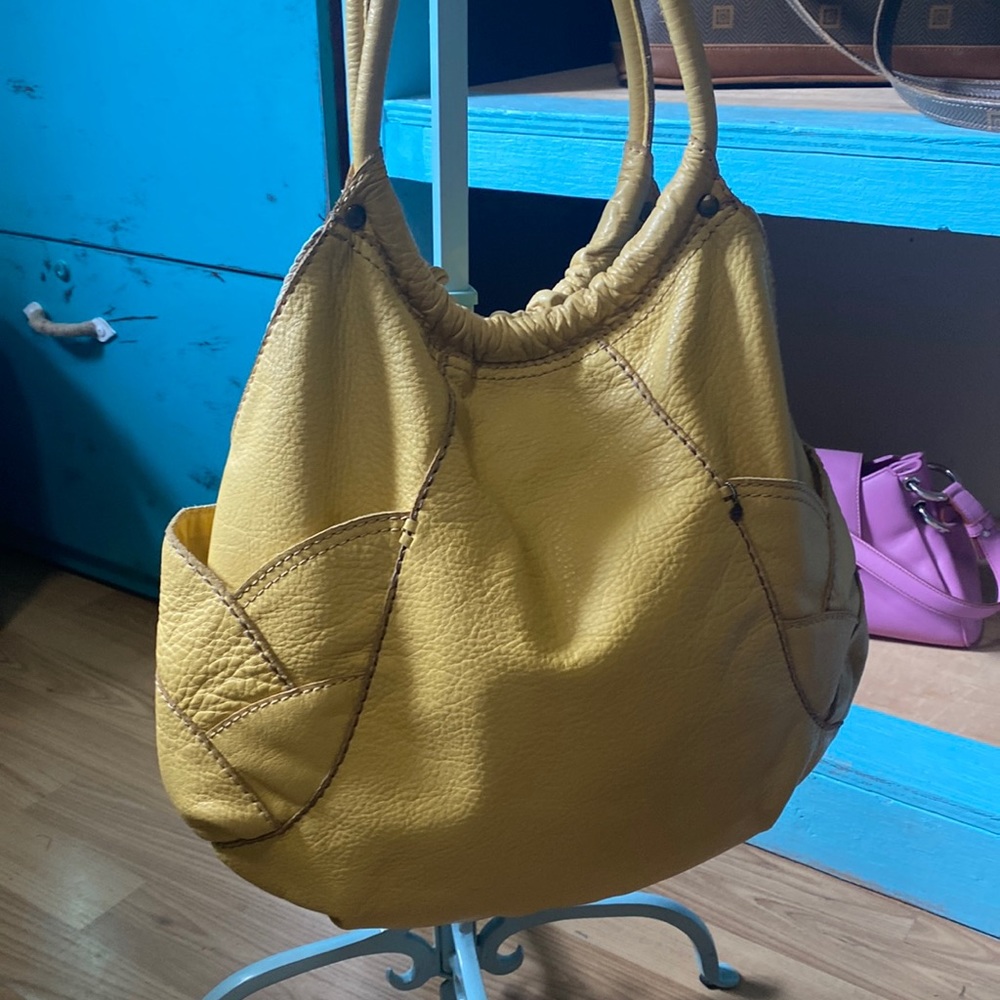 SOLD Lucky Brand Leather Tote Bag Yellow Vintage Pebbled